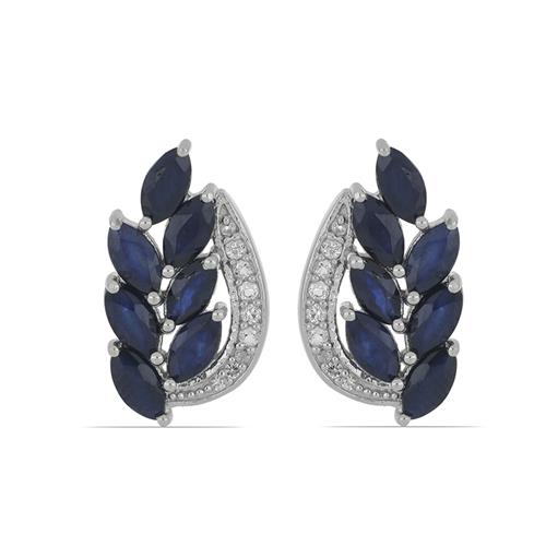 BUY STERLING SILVER NATURAL BLUE KYANITE WITH WHITE ZIRCON GEMSTONE FLORAL EARRINGS